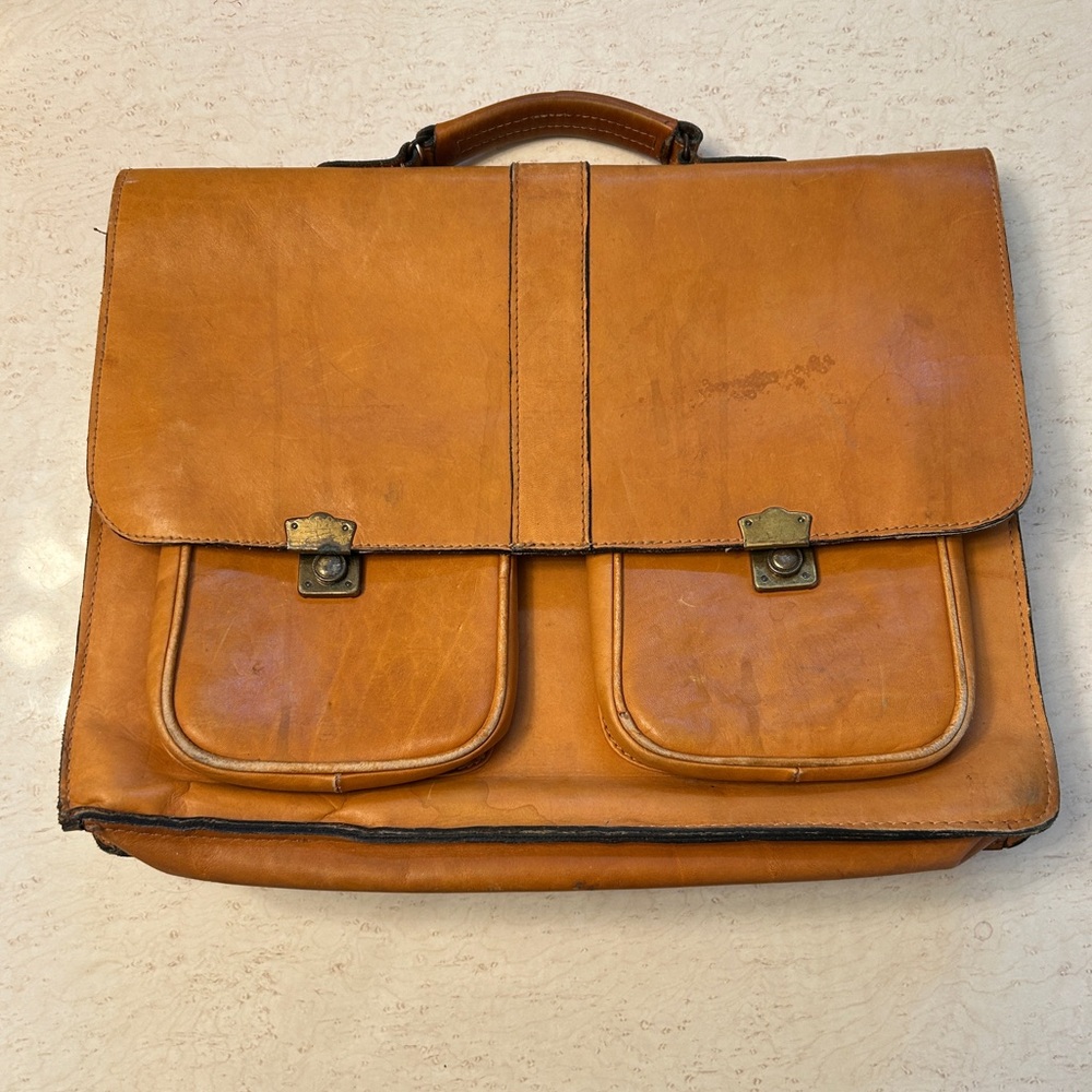 Vintage Tan Leather Briefcase